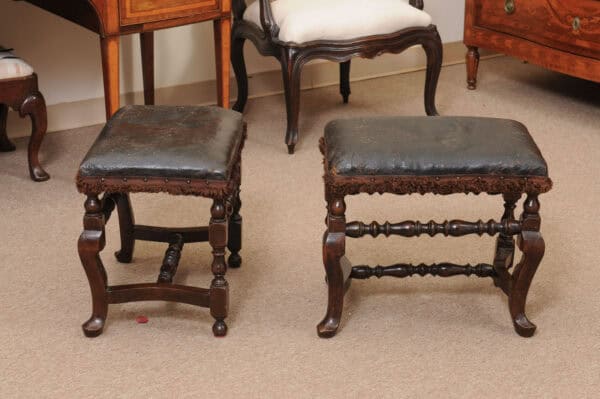 Pair of 19th Century Italian Baroque Style Walnut Benches with Leather Upholstery - Image 6