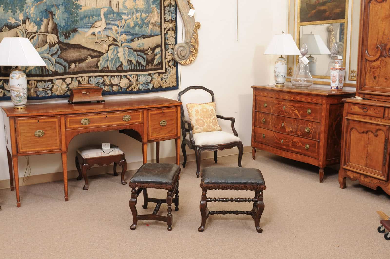 Pair of 19th Century Italian Baroque Style Walnut Benches with Leather Upholstery - Image 7