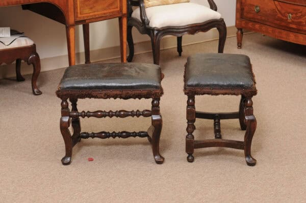 Pair of 19th Century Italian Baroque Style Walnut Benches with Leather Upholstery - Image 8