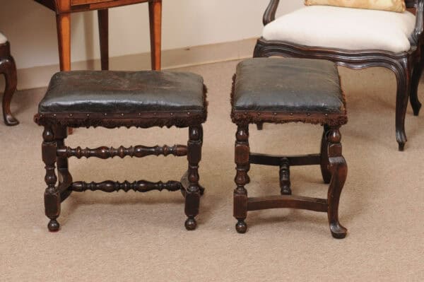Pair of 19th Century Italian Baroque Style Walnut Benches with Leather Upholstery - Image 11