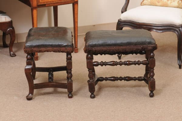 Pair of 19th Century Italian Baroque Style Walnut Benches with Leather Upholstery - Image 12