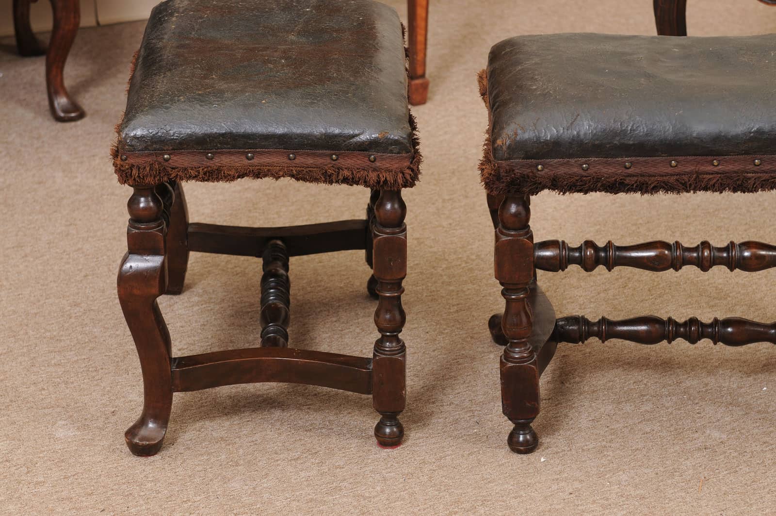 Pair of 19th Century Italian Baroque Style Walnut Benches with Leather Upholstery - Image 13