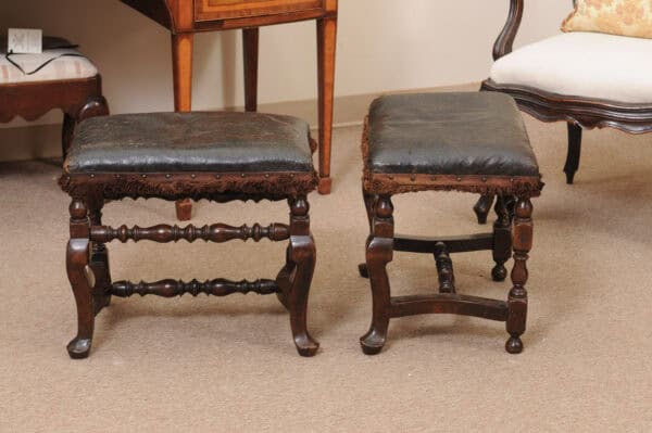 Pair of 19th Century Italian Baroque Style Walnut Benches with Leather Upholstery - Image 14