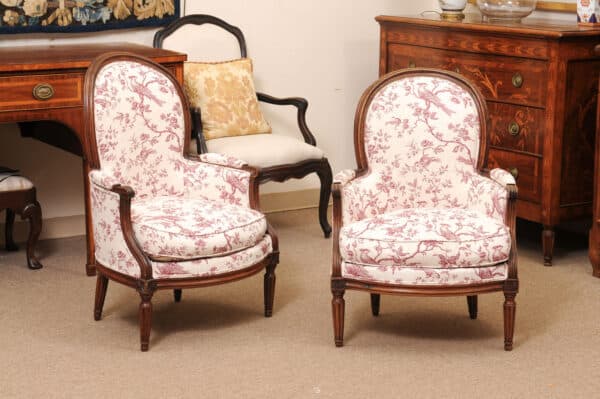 Pair of 18th Century French Louis XVI Walnut Bergeres ca. 1780 - Image 3