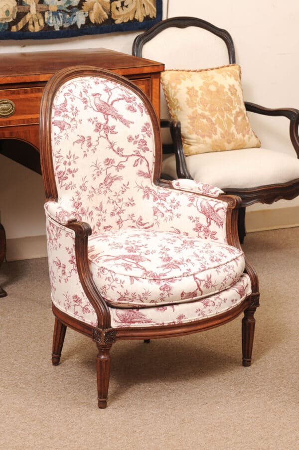 Pair of 18th Century French Louis XVI Walnut Bergeres ca. 1780 - Image 4