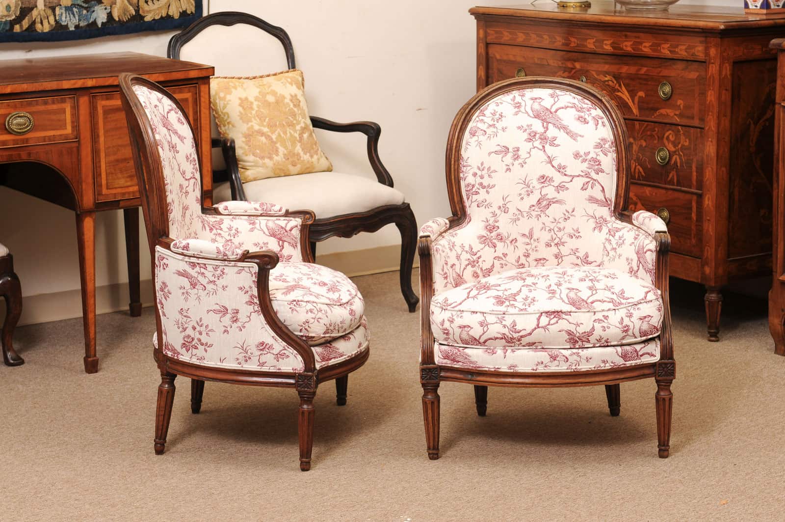 Pair of 18th Century French Louis XVI Walnut Bergeres ca. 1780 - Image 6