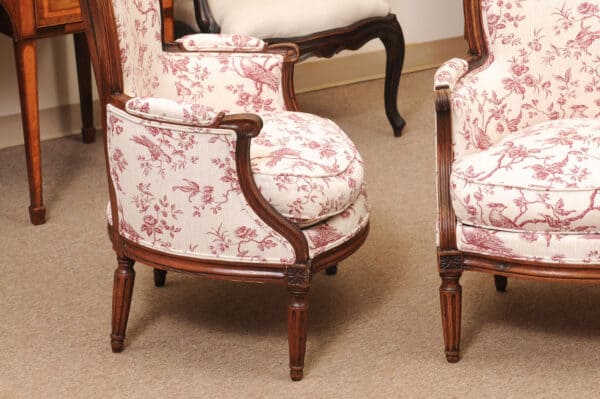 Pair of 18th Century French Louis XVI Walnut Bergeres ca. 1780 - Image 7