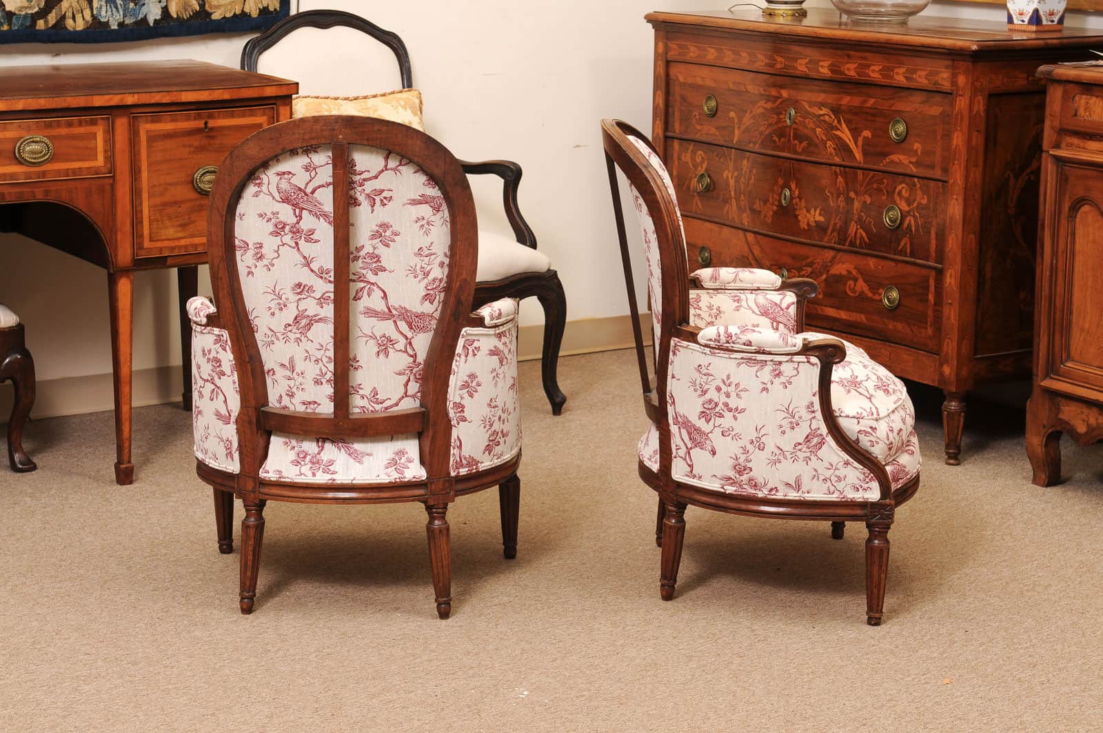 Pair of 18th Century French Louis XVI Walnut Bergeres ca. 1780 - Image 8