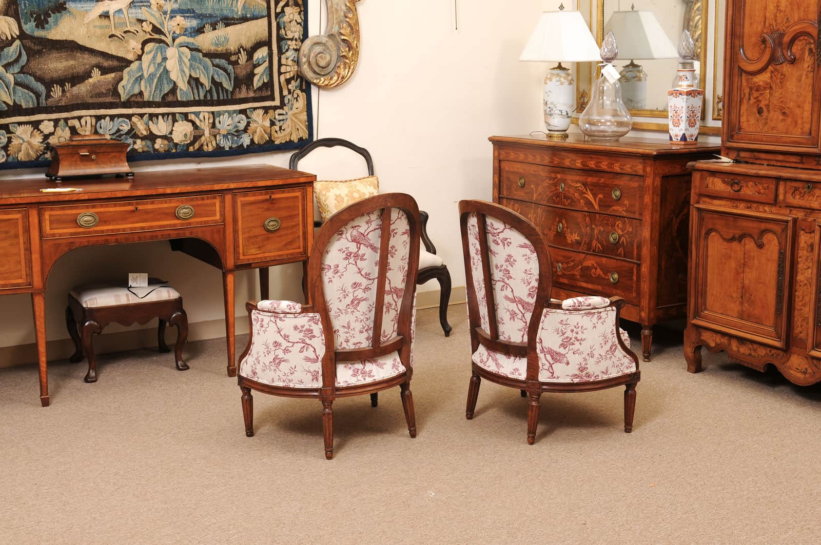 Pair of 18th Century French Louis XVI Walnut Bergeres ca. 1780 - Image 9