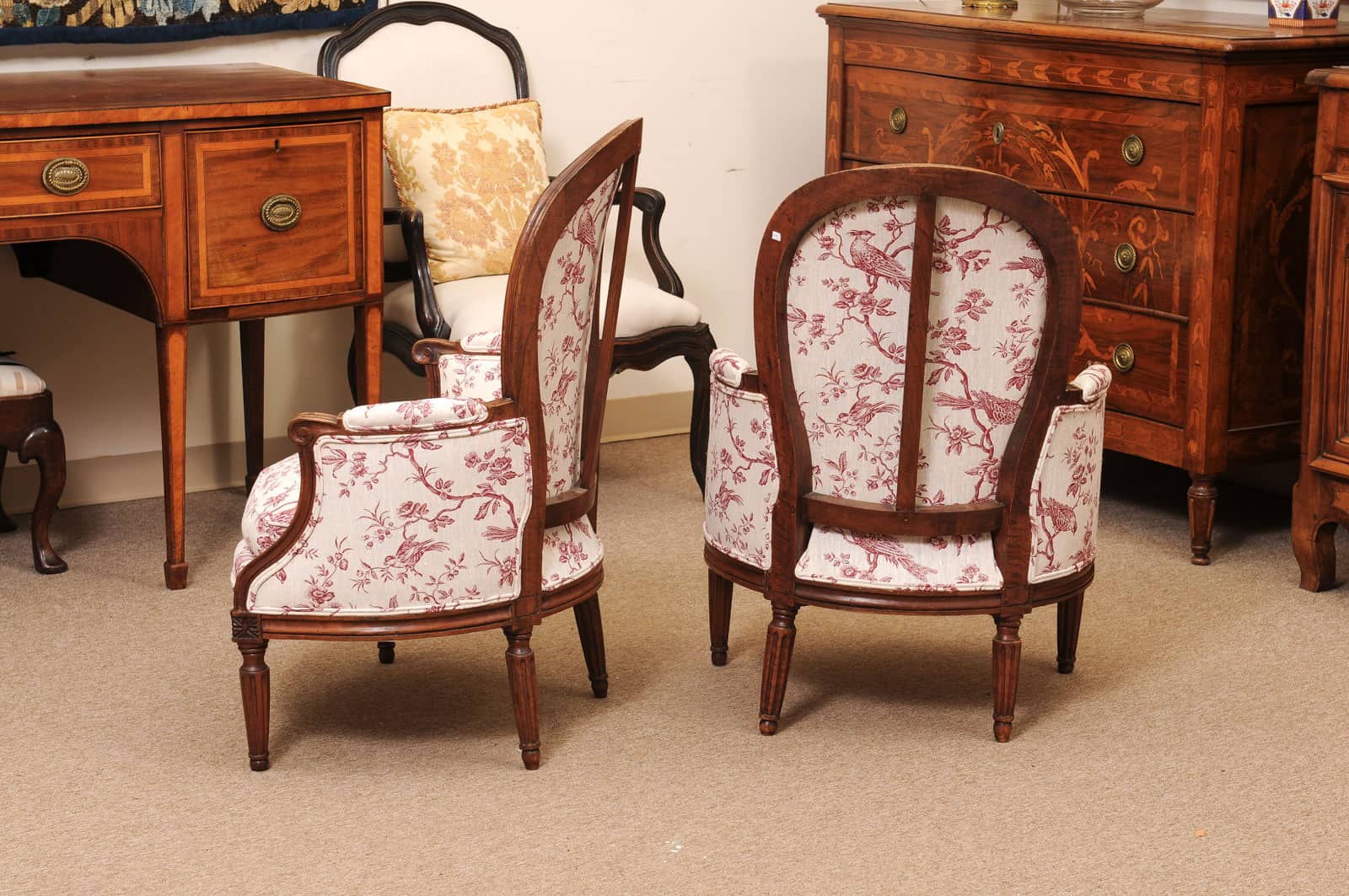 Pair of 18th Century French Louis XVI Walnut Bergeres ca. 1780 - Image 10