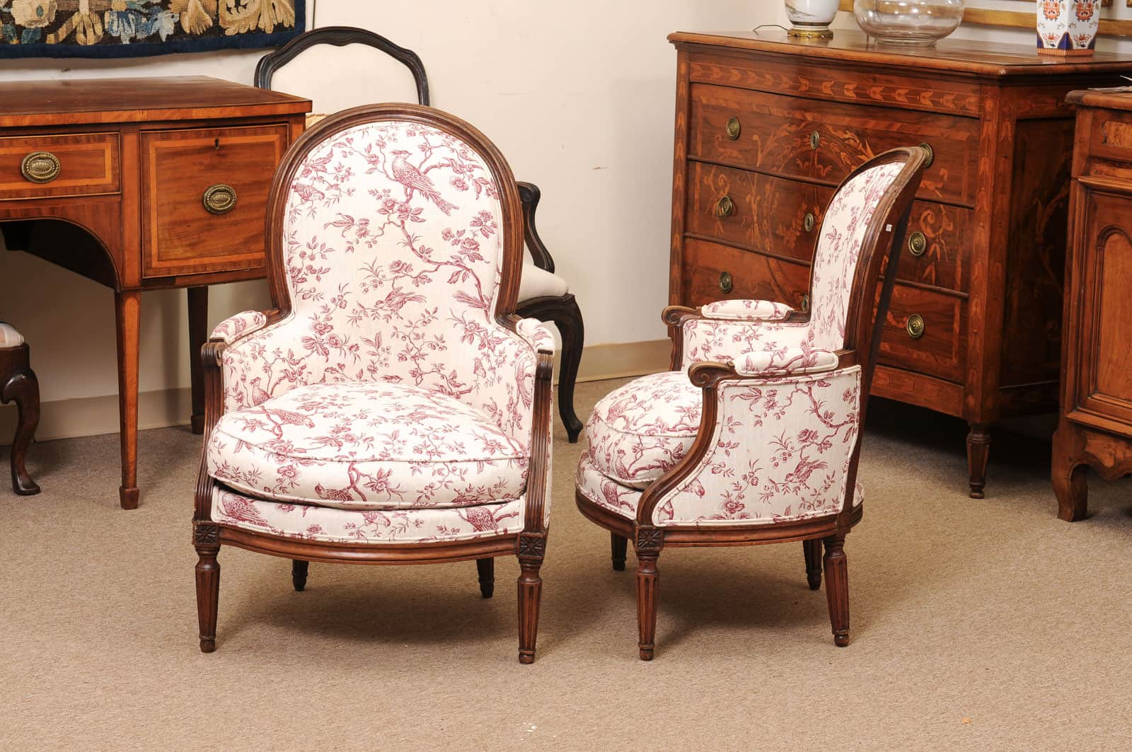 Pair of 18th Century French Louis XVI Walnut Bergeres ca. 1780 - Image 11