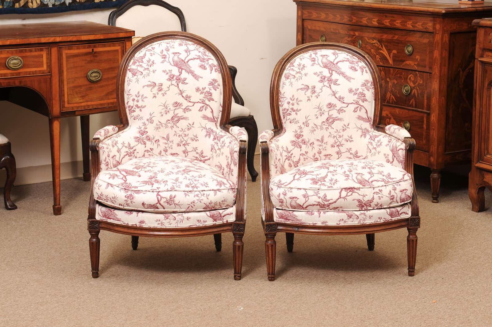 Pair of 18th Century French Louis XVI Walnut Bergeres ca. 1780 - Image 12
