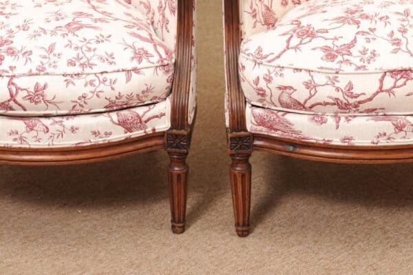 Pair of 18th Century French Louis XVI Walnut Bergeres ca. 1780 - Image 15