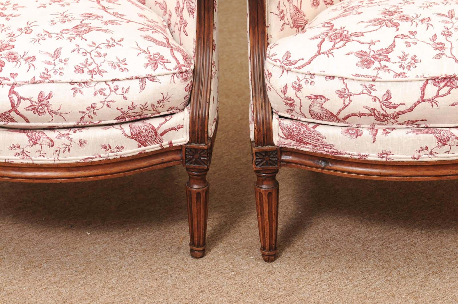 Pair of 18th Century French Louis XVI Walnut Bergeres ca. 1780 - Image 15