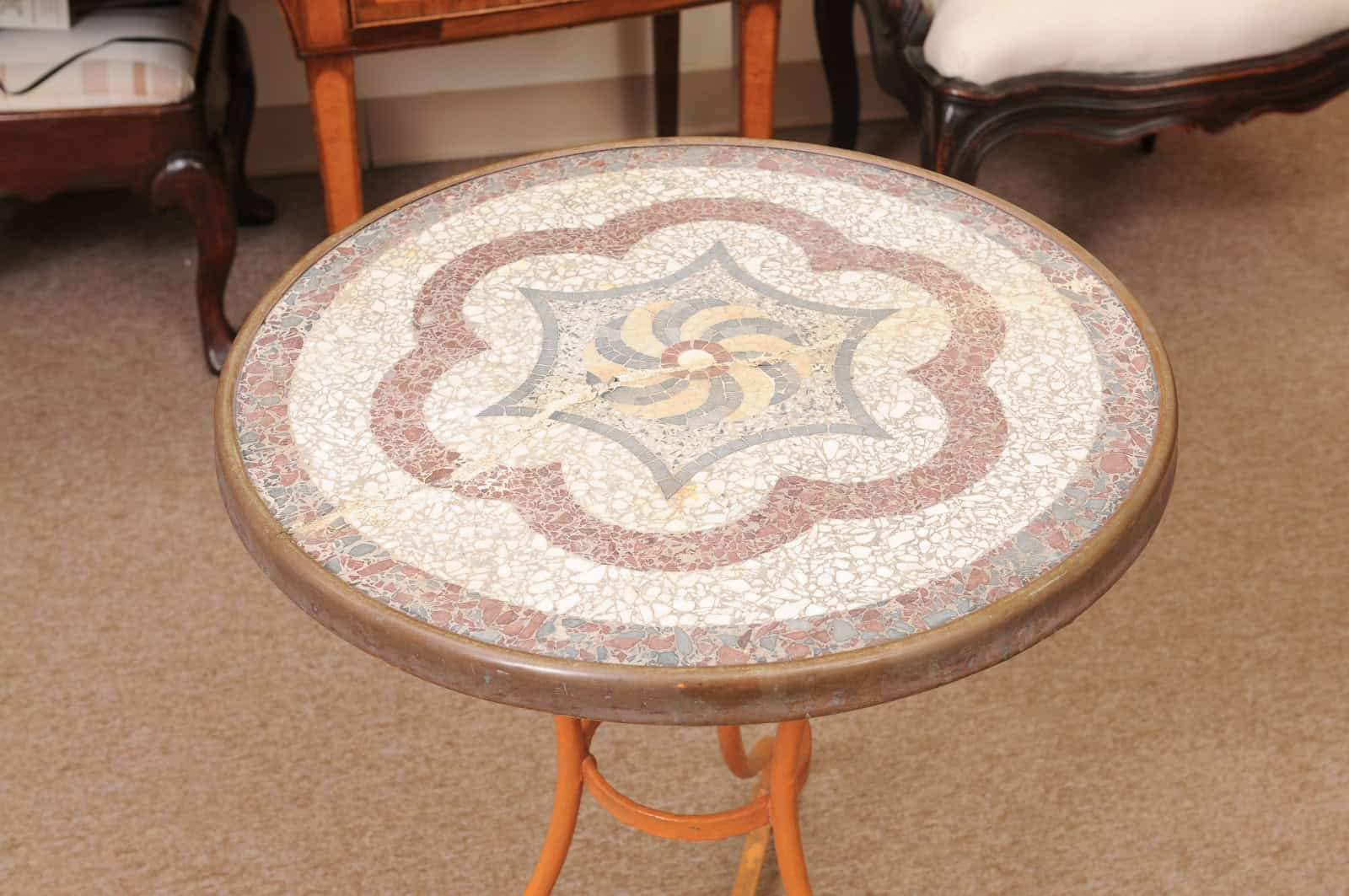 Orange Painted Iron Bistro Table with Mosaic Ceramic Top, France ca. 1900 - Image 5