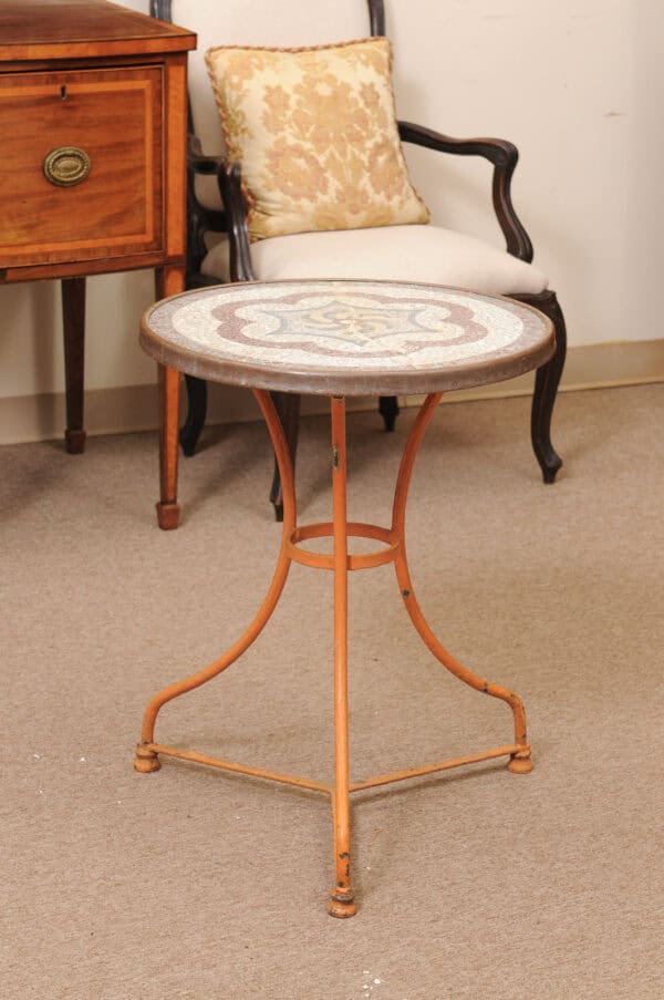 Orange Painted Iron Bistro Table with Mosaic Ceramic Top, France ca. 1900 - Image 6