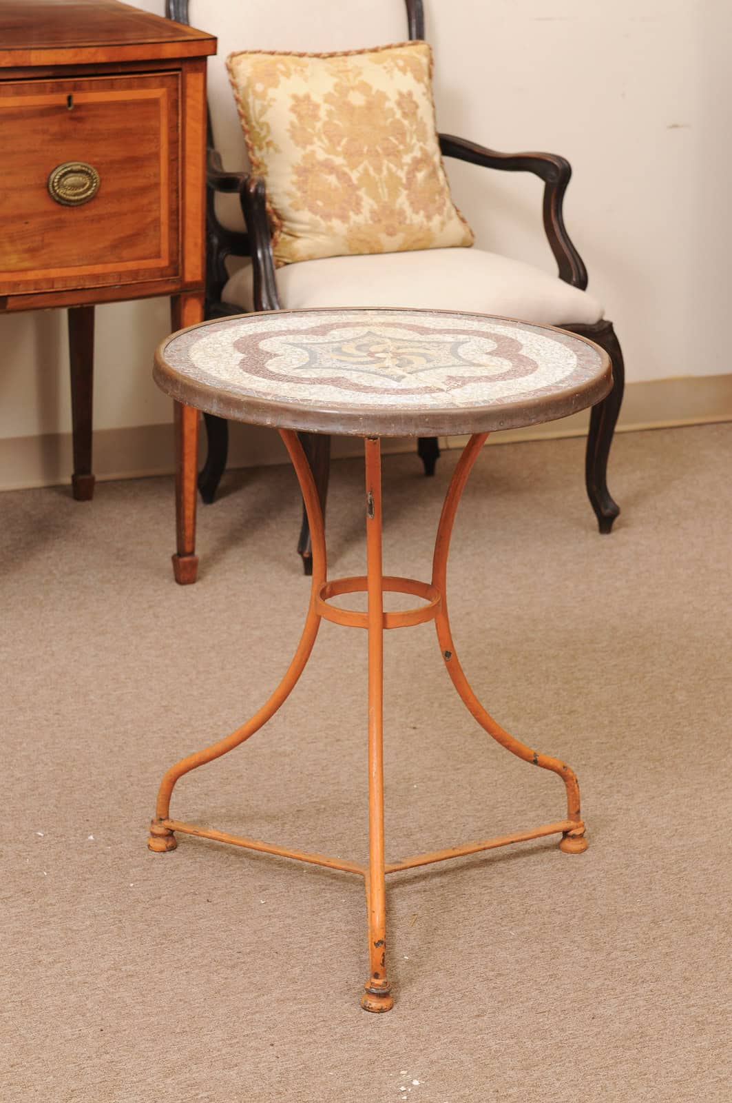 Orange Painted Iron Bistro Table with Mosaic Ceramic Top, France ca. 1900 - Image 6