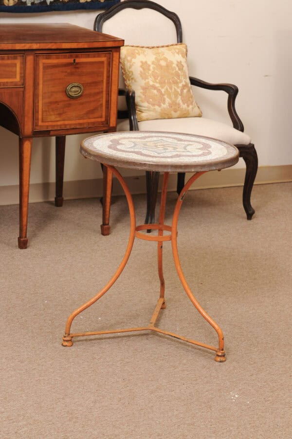 Orange Painted Iron Bistro Table with Mosaic Ceramic Top, France ca. 1900 - Image 7
