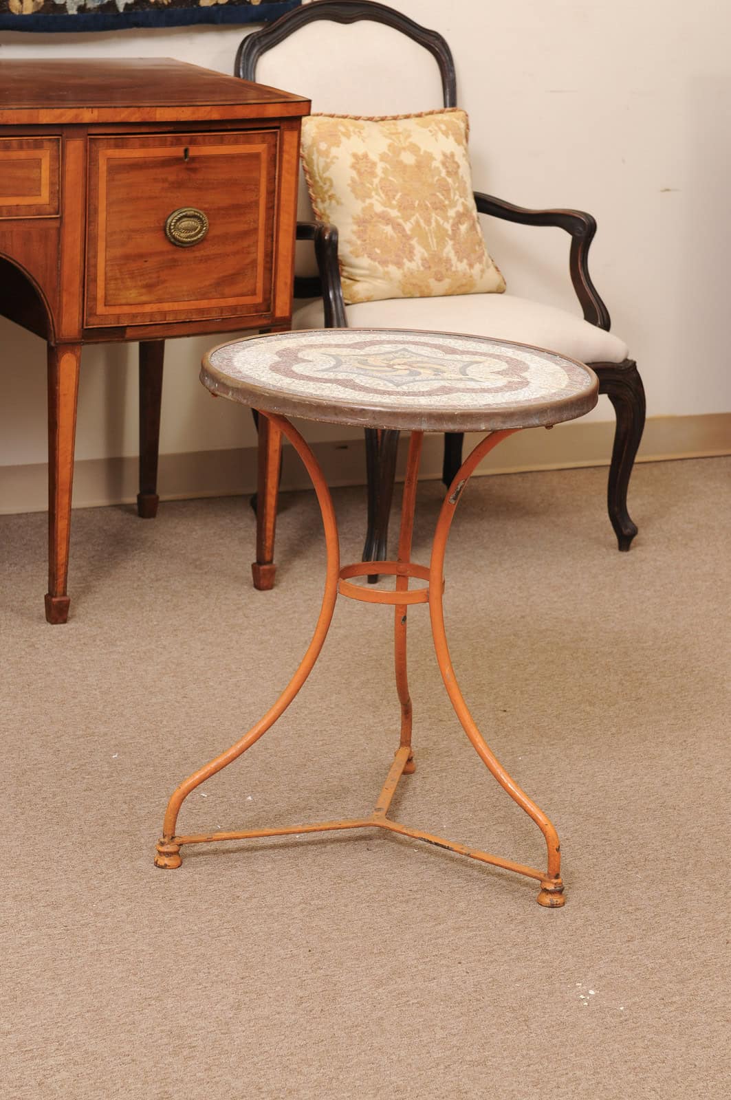 Orange Painted Iron Bistro Table with Mosaic Ceramic Top, France ca. 1900 - Image 7