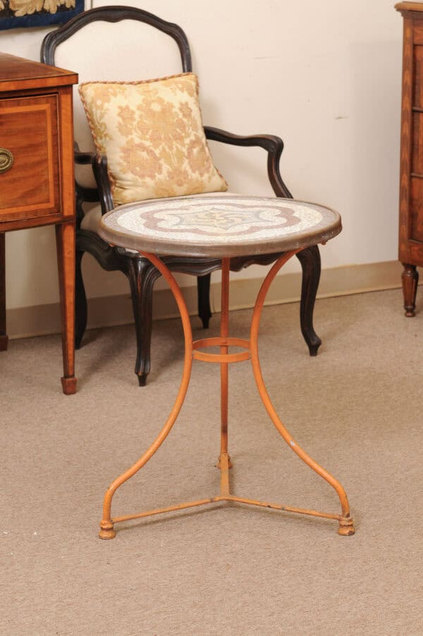 Orange Painted Iron Bistro Table with Mosaic Ceramic Top, France ca. 1900 - Image 9