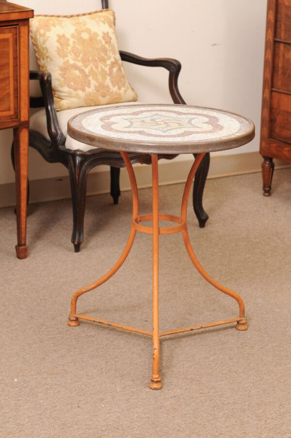 Orange Painted Iron Bistro Table with Mosaic Ceramic Top, France ca. 1900 - Image 10