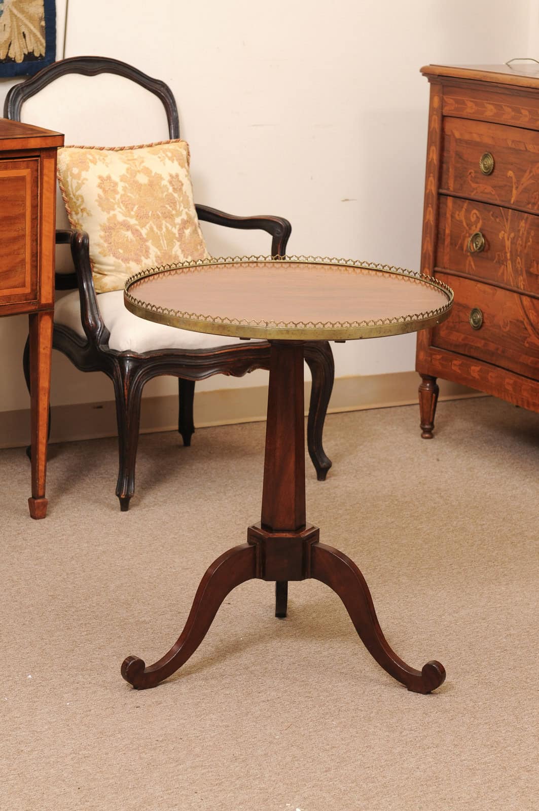 Late 18th Century French Mahogany Louis XVI Tilt Top Gueridon with Brass Gallery - Image 3