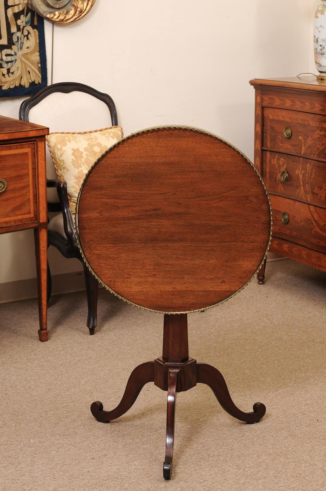 Late 18th Century French Mahogany Louis XVI Tilt Top Gueridon with Brass Gallery - Image 12