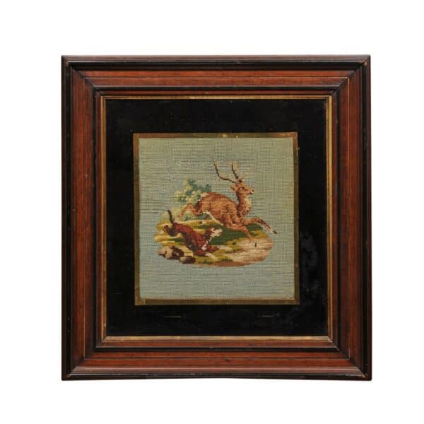 Framed Needle Point of Dog Chasing a Deer - Image 2