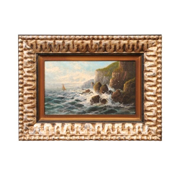 Frank Hider (1861-1933) Oil on Canvas of Rocky Shoreline, England in Silvered Frame - Image 2