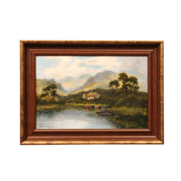 William Laugley (1880-1920) Oil on Canvas Landscape Of Mountains and Lake, British - Image 2