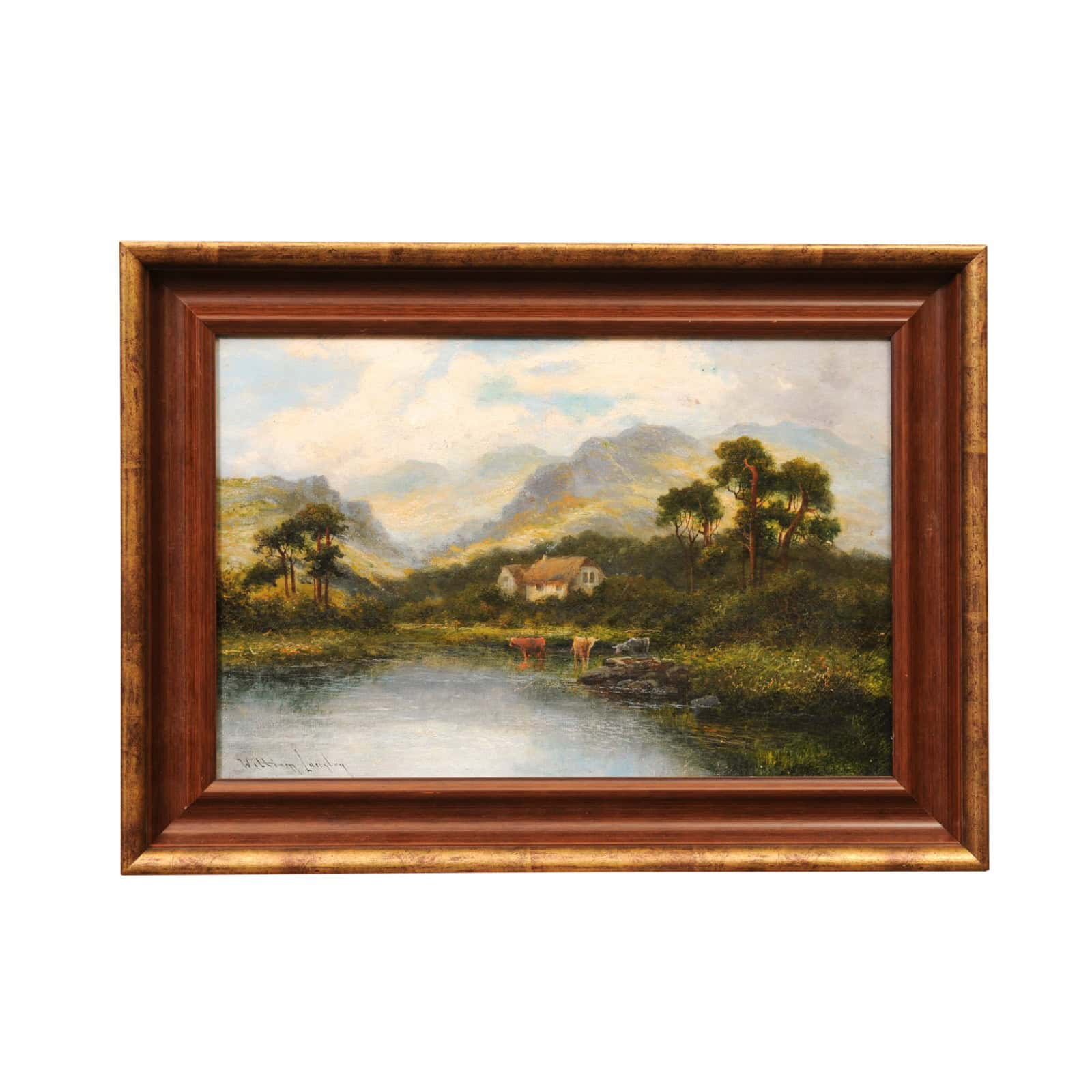 William Laugley (1880-1920) Oil on Canvas Landscape Of Mountains and Lake, British - Image 2