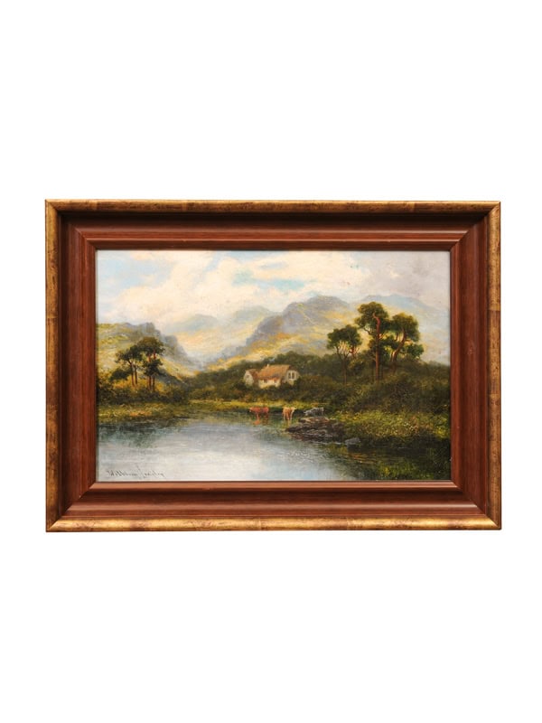 William Laugley (1880-1920) Oil on Canvas Landscape Of Mountains and Lake, British