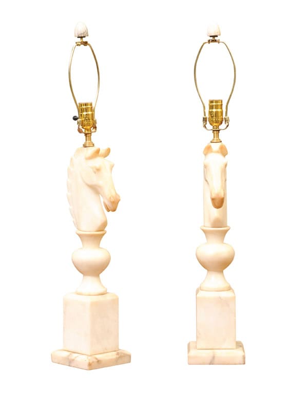 Pair of Italian Alabaster Carved Horse Heads, 20th Century