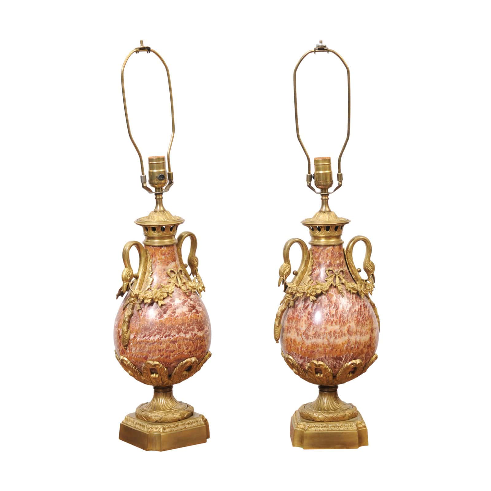 Pair of Louis XVI Style Pink Marble Urns / Cassoulettes with Bronze Dore Mounts, 19th Century - Image 2