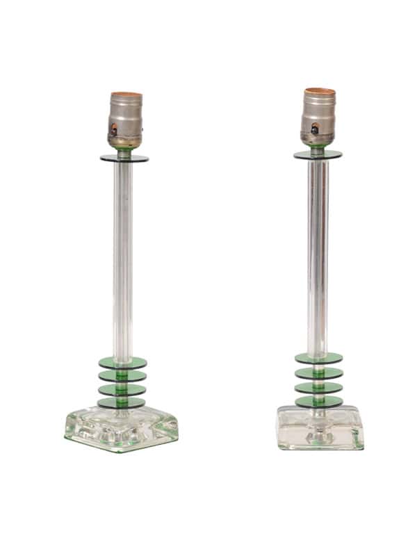 Pair of Art Deco Glass Lamps with Green Detail, 20th Century