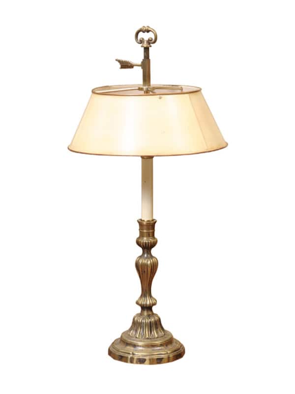 Late 19th Century French Brass Candlesticks wired into a Lamp with Tole Shade
