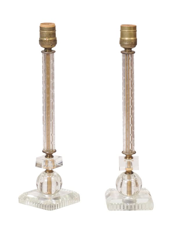 Pair of Cut Glass Column Lamps, 20th Century