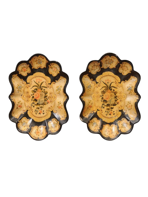 Pair of Victorian Paper Mache Dish Trays with Scallop form