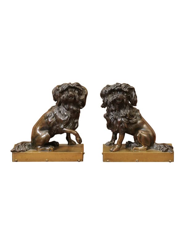 Pair of Cast Bronze Figures Of Dogs (Poodles) on Wooden Bases, 19th Century, France