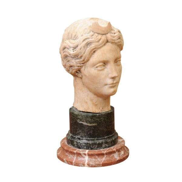Classical Marble Bust of  Goddes  Diana Mounted on Marble Base, 19th Century, Italy - Image 2