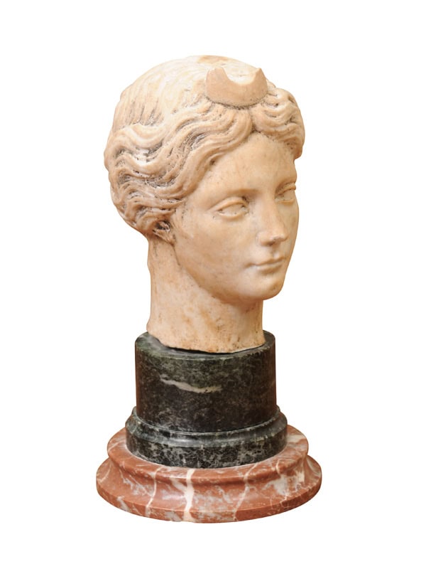 Classical Marble Bust of  Goddes  Diana Mounted on Marble Base, 19th Century, Italy