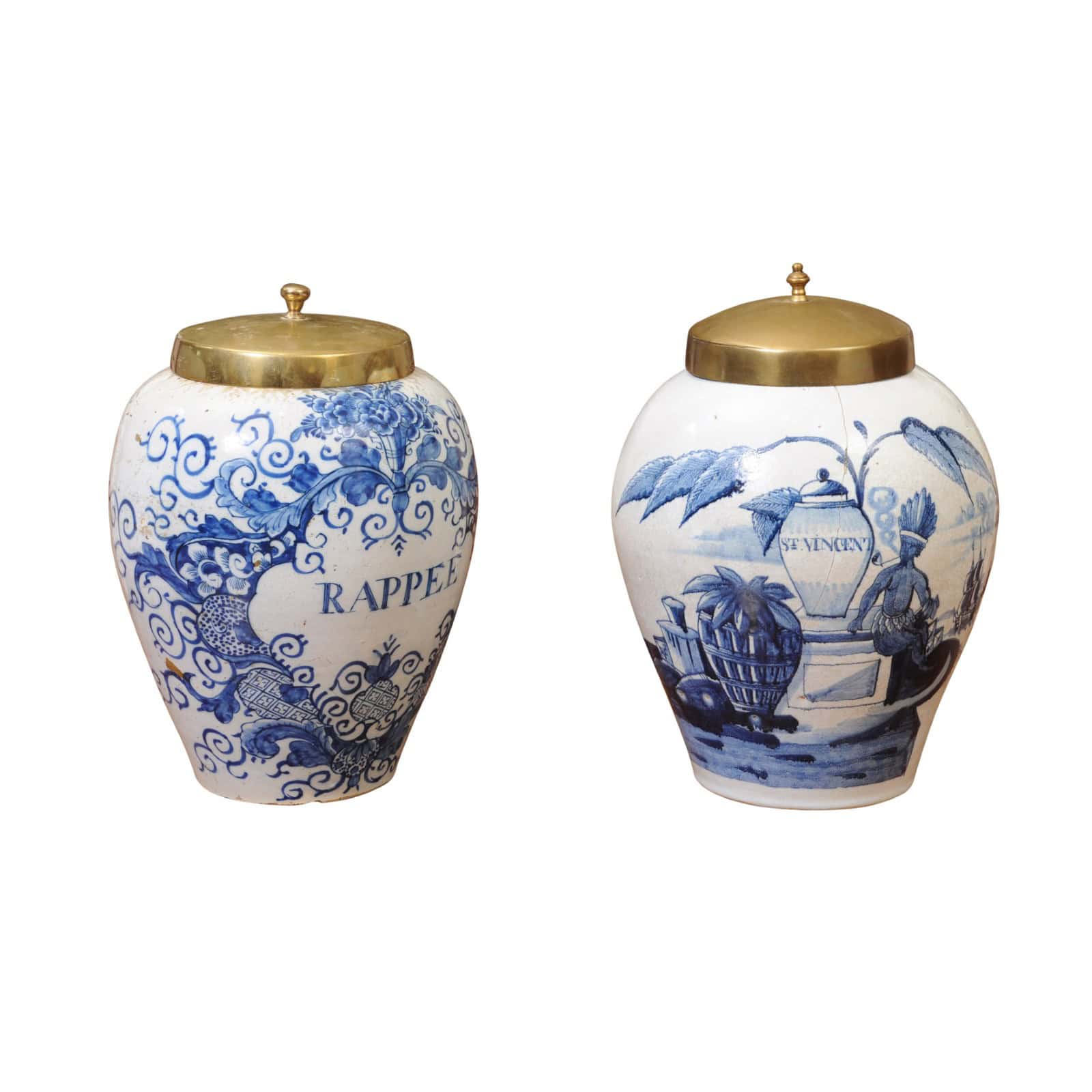 Set of 2 18th Century Dutch Blue & White Tobacco Jars. 1 with hairline crack to secure. - Image 2