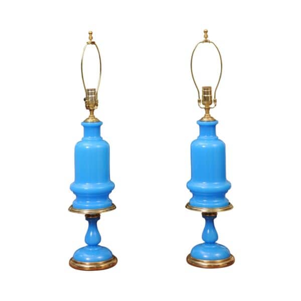 Pair of Large French Opaline Blue Lamps, 20th Century - Image 2