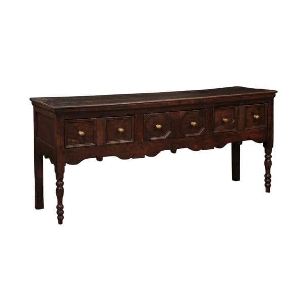 English 18th Century Oak Jacobean Style Dresser Base with Server with 3 Drawers, Shaped Apron and Turned Legs - Image 2