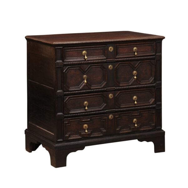 18th Century Jacobean Style Oak Chest with Bobbin Moulding, 4 Drawers and Bracket Feet - Image 2