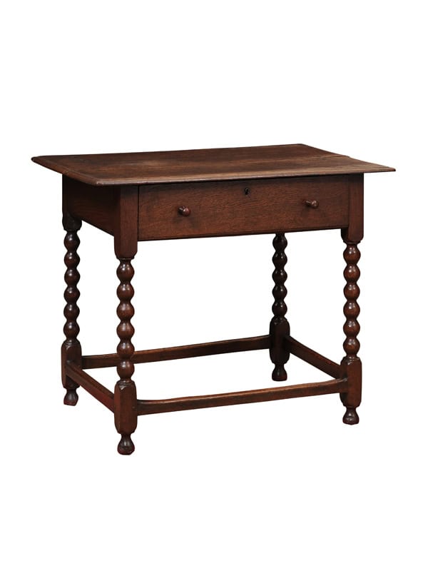 English 18th Century Oak Side Table with Bobbin Turned Legs