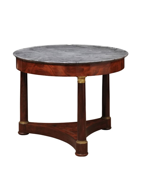 Italian Empire Walnut  Guerdion with Grey Bardiglio Marble Top and Gilt Bronze Mounts