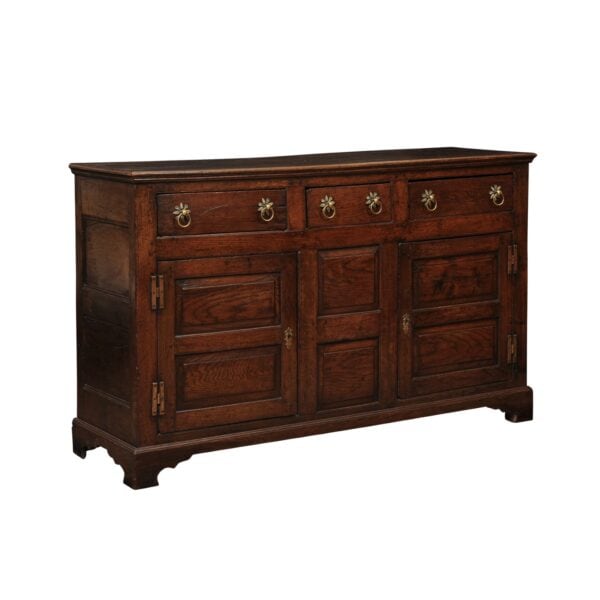 English 18th Century Dresser Base Featuring 3 Drawers with Foliage Brass Pulls and Flanking Cabinets Below - Image 2