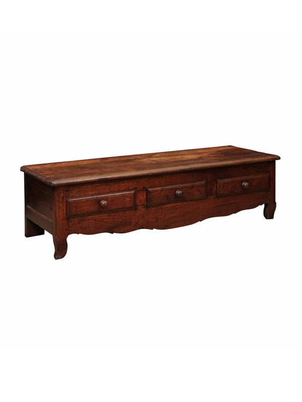 French 19th Century Walnut Bench/ Coffee Table with 3 Drawers