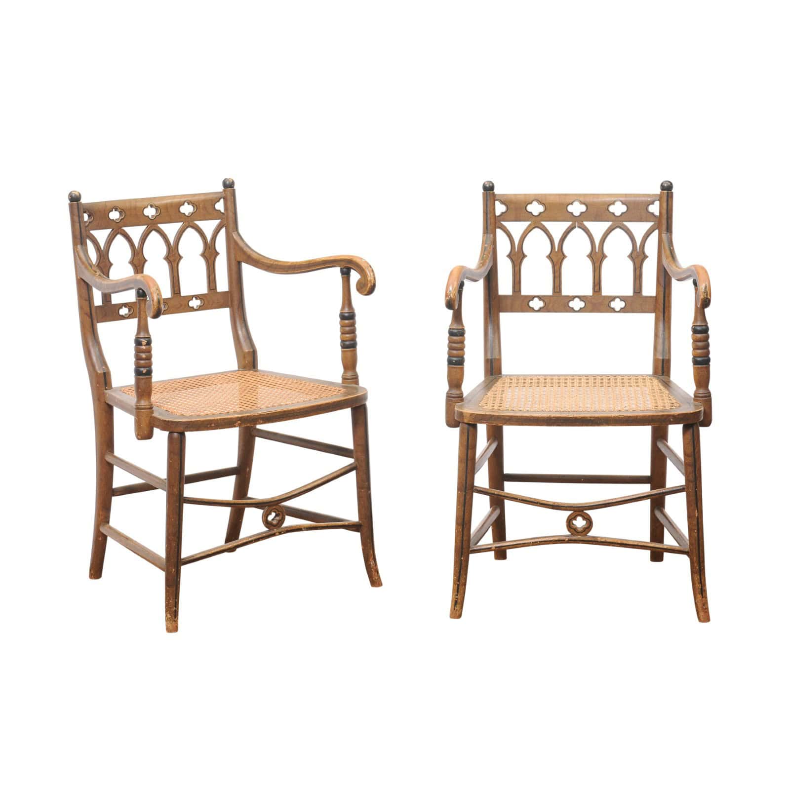 Pair of Painted Gothic Revival Arm Chairs, 19th Century - Image 2